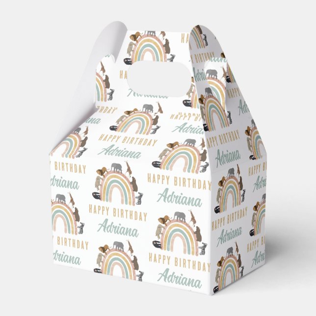 Earthy Colours Rainbow Jungle Animals Birthday Nam Favour Box (Front Side)