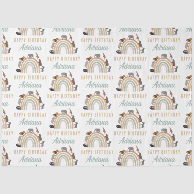 Earthy Colours Rainbow Jungle Animals Birthday Nam Tissue Paper (Front)