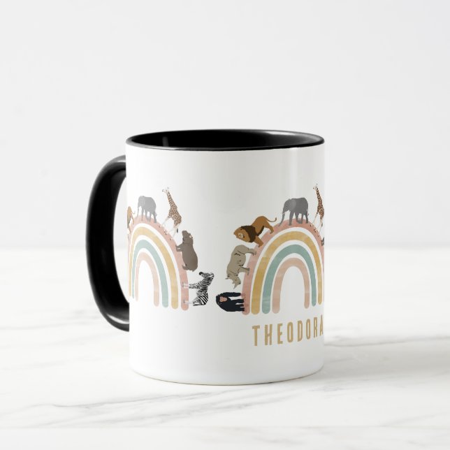 Earthy Colours Rainbow Jungle Animals Mug (Front Left)
