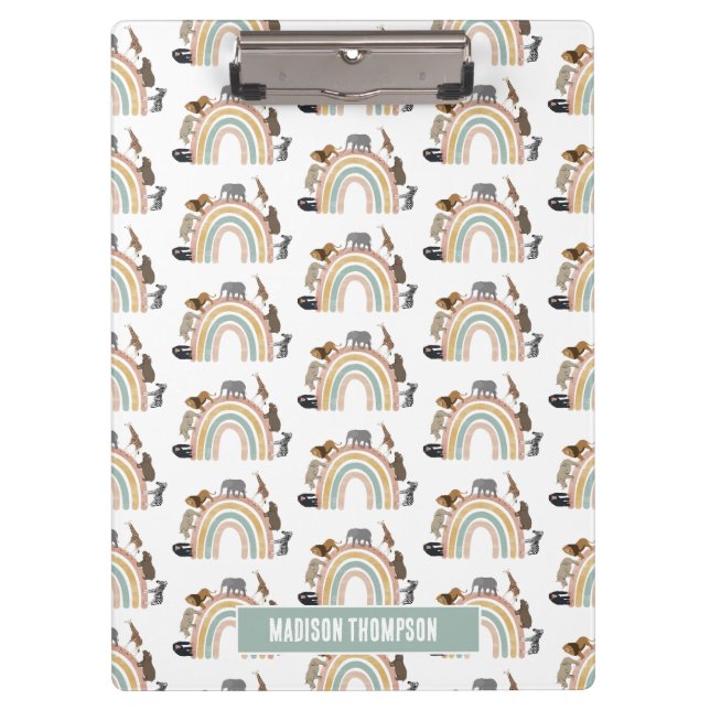 Earthy Colours Rainbow Jungle Animals Pattern  Clipboard (Front)