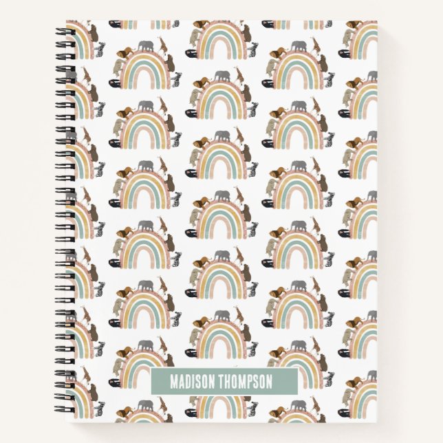 Earthy Colours Rainbow Jungle Animals Pattern  Notebook (Front)