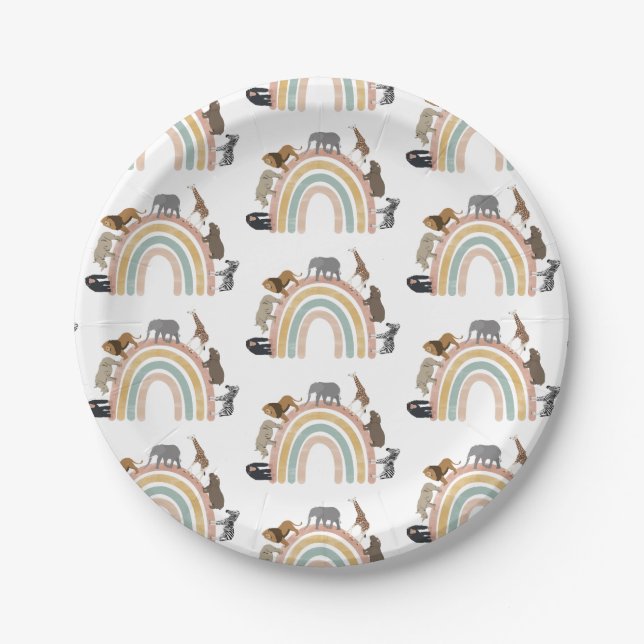 Earthy Colours Rainbow Jungle Animals Pattern  Paper Plate (Front)