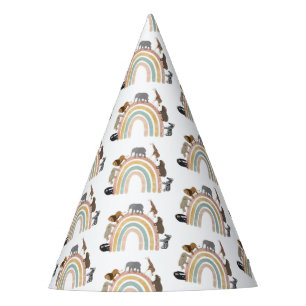 Earthy Colours Rainbow Jungle Animals Pattern Party Hat