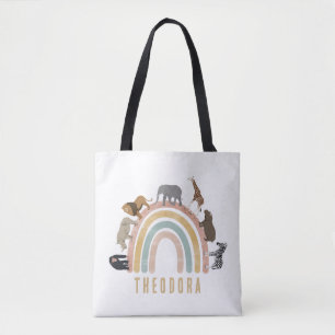Earthy Colours Watercolor Rainbow Jungle Animals   Tote Bag