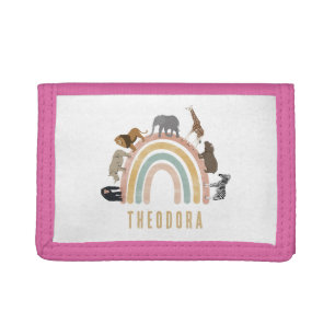 Earthy Colours Watercolor Rainbow Jungle Animals  Trifold Wallet