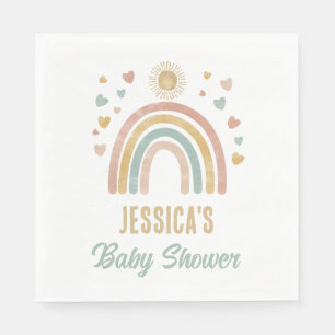 Earthy Colours Watercolor Rainbow & Sun Baby Showe Napkin