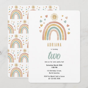 Earthy Colours Watercolor Rainbow Sun Birthday Invitation