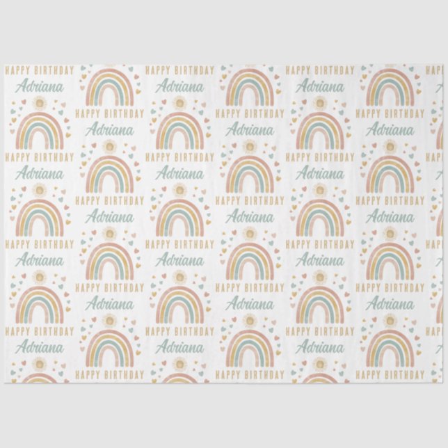 Earthy Colours Watercolor Rainbow Sun Birthday Nam Tissue Paper (Front)