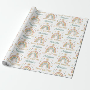 Earthy Colours Watercolor Rainbow Sun Birthday Nam Wrapping Paper