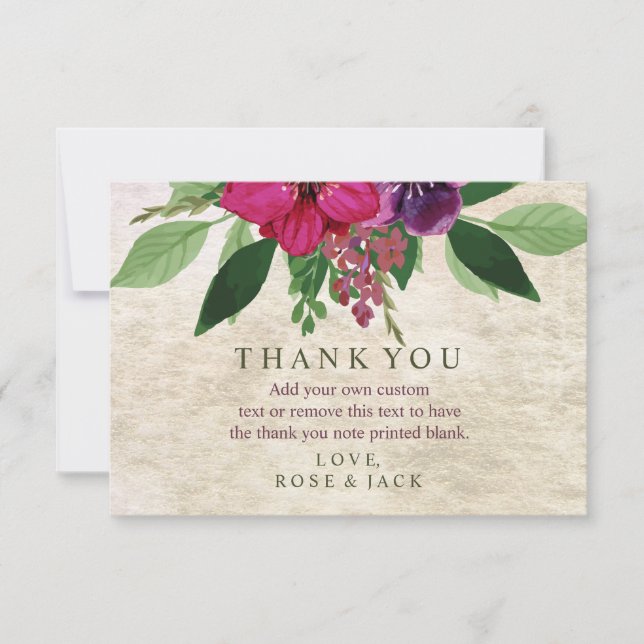 Earthy, Cranberry-Plum Wedding Thank You Cards (Front)