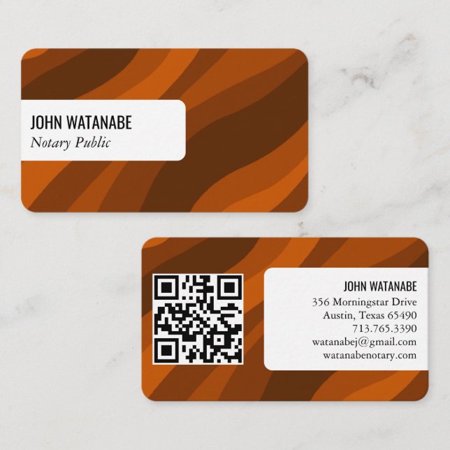Earthy Curves Retro Minimalist Stripes Custom QR Business Card (Front/Back)