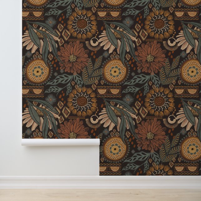 Earthy Dark Boho Doodles Wallpaper (Application)