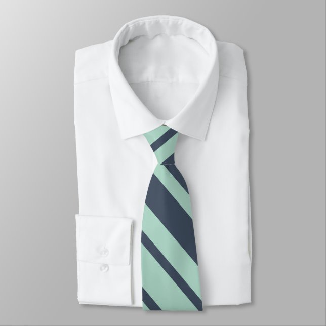 Earthy Deep Blue  and Light Turquoise Stripes Tie (Tied)