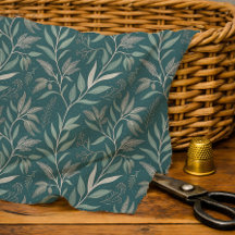 Earthy Deep Teal-Green Botanical Leaf Pattern