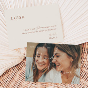 Earthy Desert Beige Faded Photo Maid of Honour Car Invitation