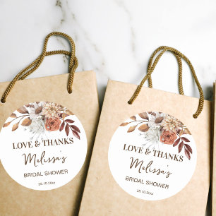 Earthy desert boho bridal shower thank you favour classic round sticker