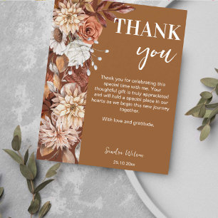 Earthy desert brown boho flower thank you cards