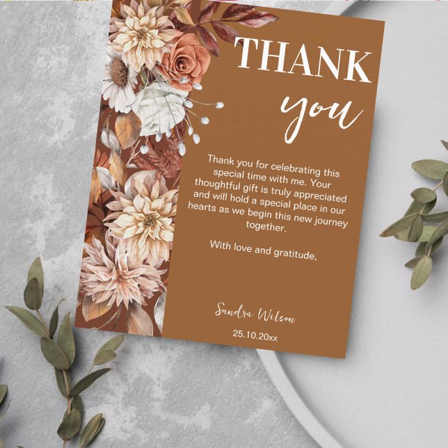 Earthy desert brown boho flower thank you cards (Boho desert brown dried floral bridal shower thank you cards wedding thank you cards fall themed)