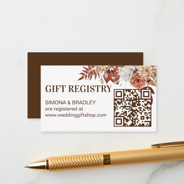 Earthy desert brown boho flowers gift registry enclosure card (Front/Back In Situ)