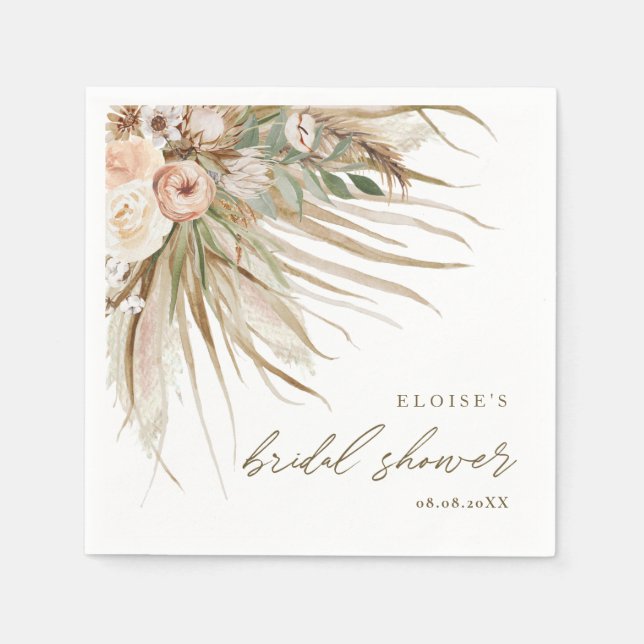 Earthy Dried Pampas Grass Floral Wedding Bridal Napkin (Front)