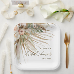 Earthy Dried Pampas Grass Floral Wedding Bridal Pa Paper Plate