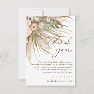 Earthy Dried Pampas Grass Floral Wedding Bridal Thank You Card