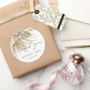 Earthy Dried Pampas Grass Floral Wedding Favour  Classic Round Sticker