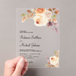 Earthy Dusty Peach Floral Wedding Acrylic Invitations