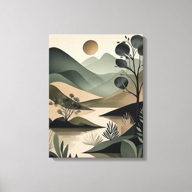 Earthy Elegance: Abstract Sage and Black Canvas Print (Front)