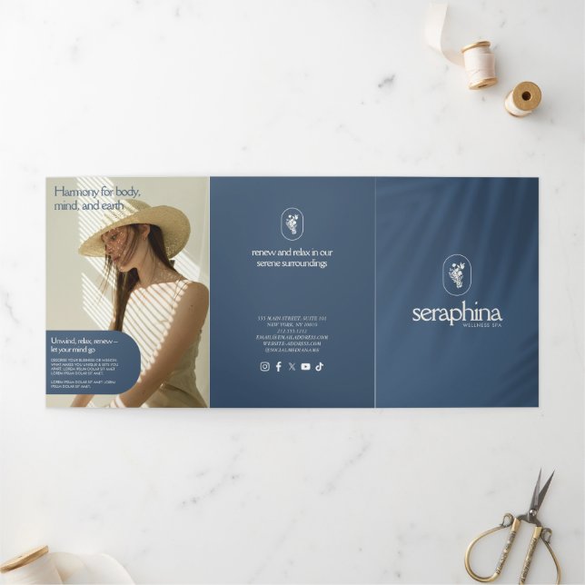 Earthy Elegance Logo Beauty, Spa Blue Brochure (Outside)
