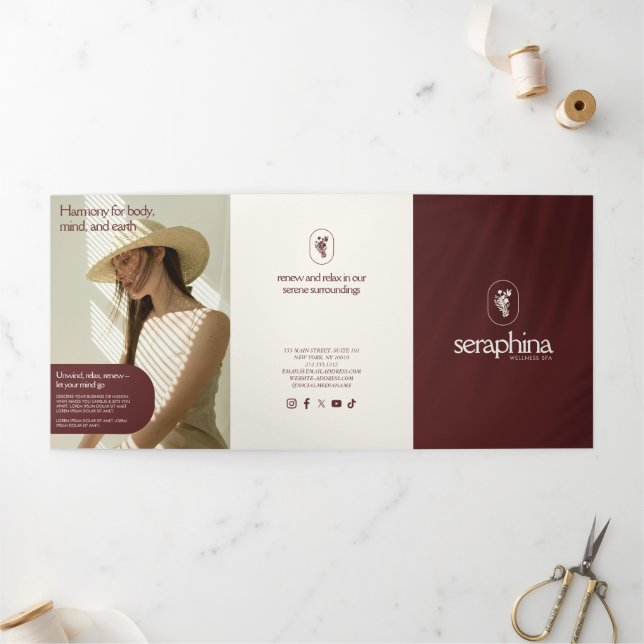 Earthy Elegance Logo Beauty, Spa Maroon Brochure (Outside)