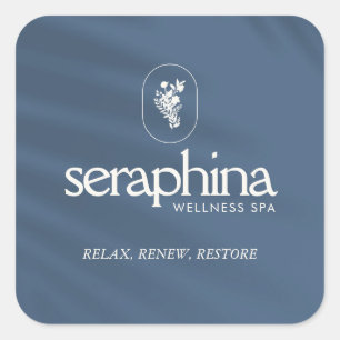 Earthy Elegance Logo Beauty, Wellness, Spa Blue Square Sticker