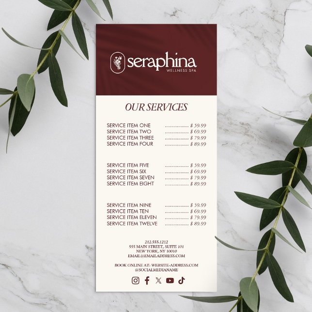 Earthy Elegance Logo Beauty, Wellness, Spa Maroon Rack Card (Creator Uploaded)