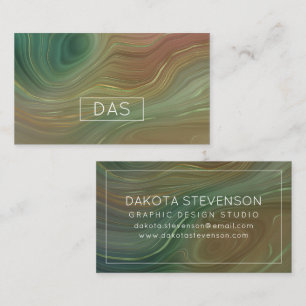 Earthy Emerald Strata   Green and Golden Ink Agate Business Card
