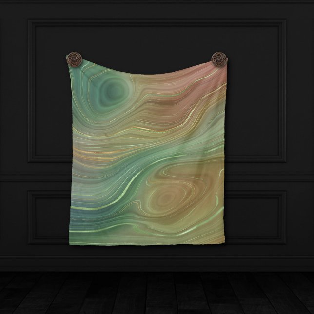 Earthy Emerald Strata | Green and Golden Ink Agate Fleece Blanket (Creator Uploaded)