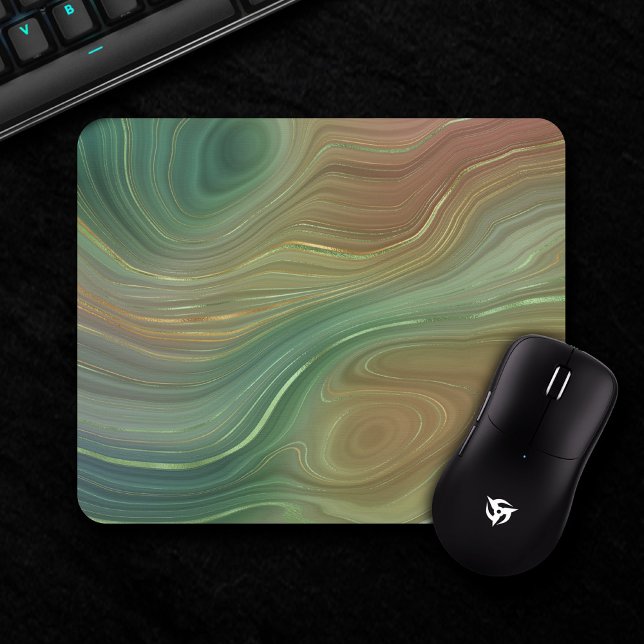 Earthy Emerald Strata | Green and Golden Ink Agate Mouse Mat (Creator Uploaded)