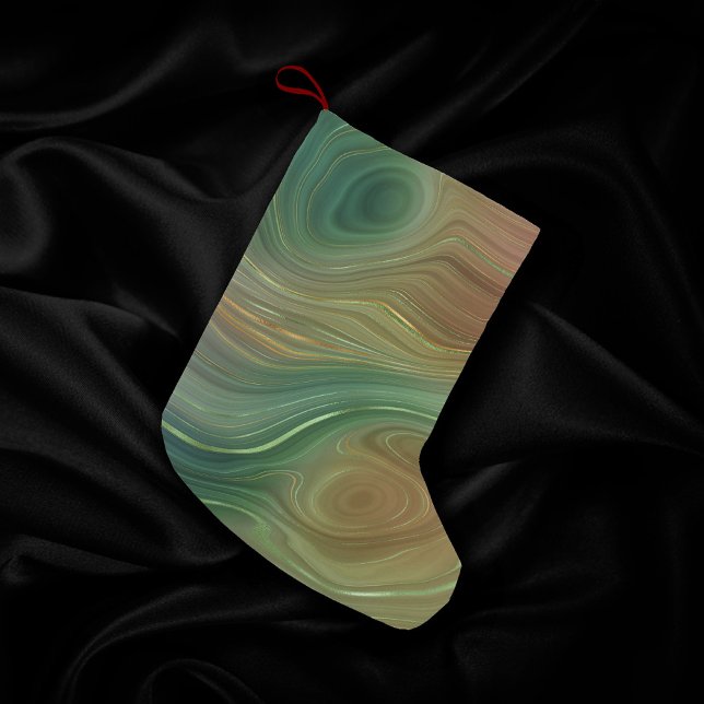 Earthy Emerald Strata | Green and Golden Ink Agate Small Christmas Stocking (Creator Uploaded)