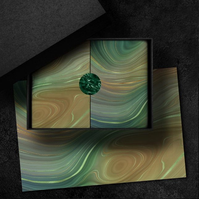 Earthy Emerald Strata | Green and Golden Ink Agate Tissue Paper (Creator Uploaded)