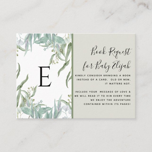 Earthy Eucalyptus Woodsy Foliage Baby Shower Books Business Card (Front)