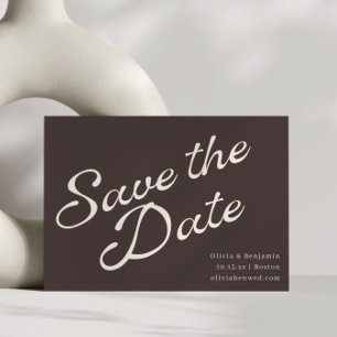 Earthy Fall Brown Modern Retro Script Wedding Save The Date