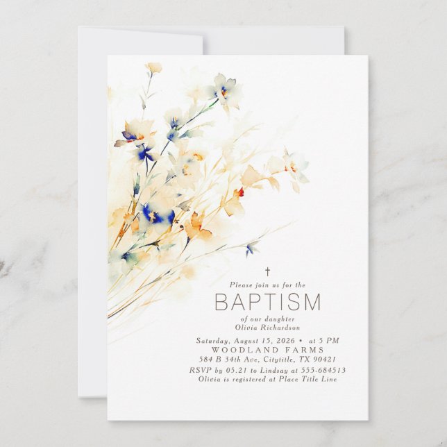 Earthy Fall Flowers Elegant Baptism Invitation (Front)