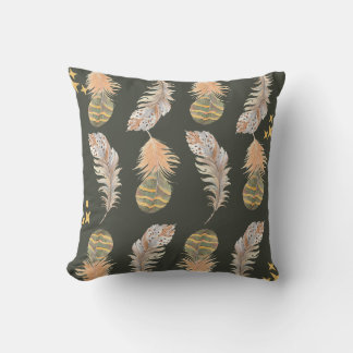 Earthy Feather Pattern Throw Pillow