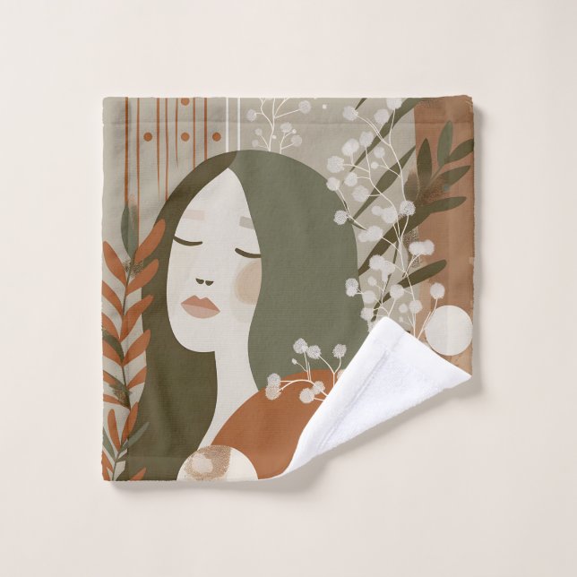 Earthy Feminine Brown Green Wash Cloth (Wash Cloth)