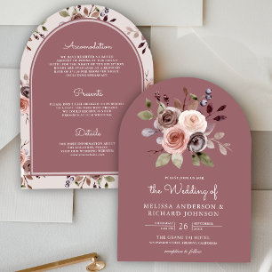 Earthy Floral All In One Dusty Rose Wedding Invitation