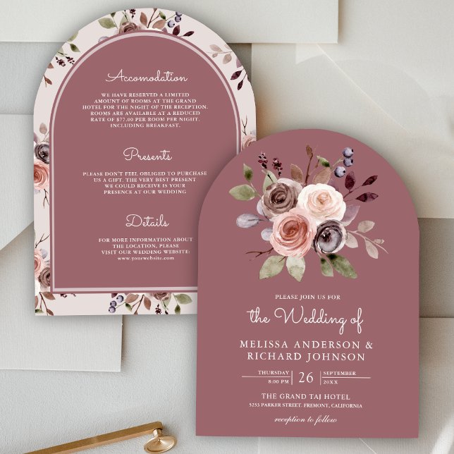 Earthy Floral All In One Dusty Rose Wedding Invitation (Creator Uploaded)