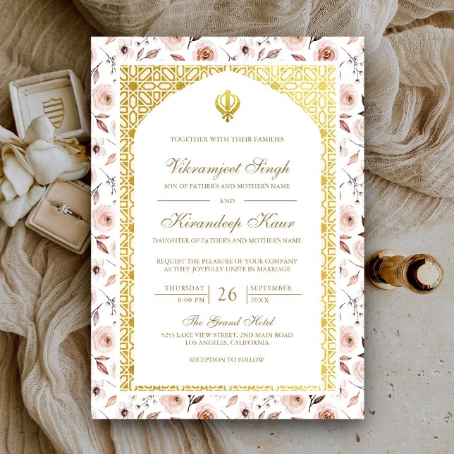 Earthy Floral Anand Karaj Punjabi Sikh Wedding Invitation (Creator Uploaded)