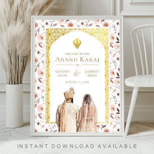 Earthy Floral Anand Karaj Wedding Welcome Sign
