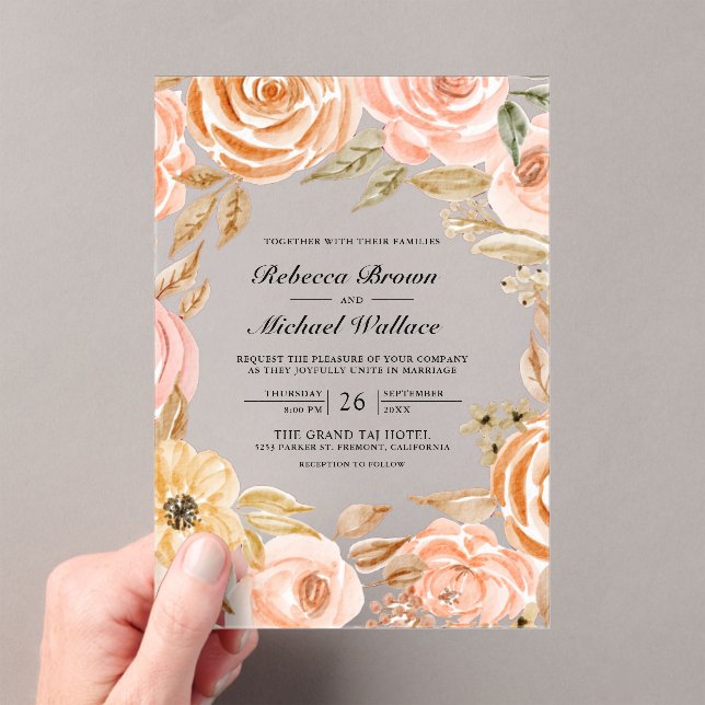 Earthy Floral Fall Autumn Wedding Acrylic Invitations (Insitu (Handheld))