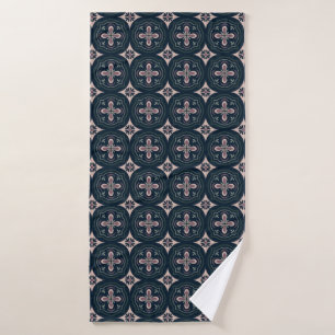 Earthy Floral Geometric Tiles Bath Towel