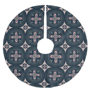 Earthy Floral Geometric Tiles Brushed Polyester Tree Skirt